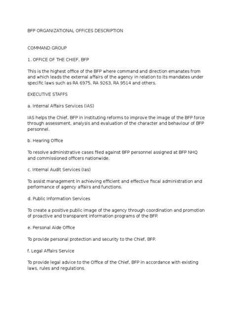 BFP Organizational Offices Description .